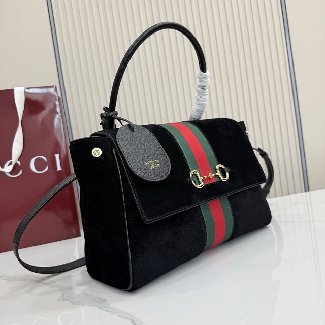 GG original suede paparazzo medium top handle bag 875018 black