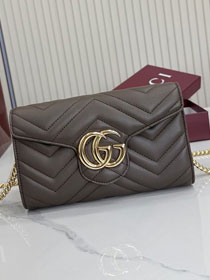 GG original calfskin marmont wallet on chain 837745 dark brown