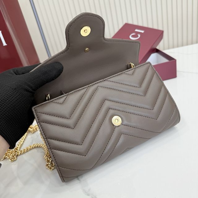 GG original calfskin marmont wallet on chain 837745 dark brown