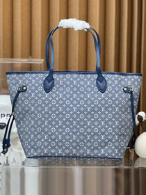 Louis vuitton original monogram denim neverfull mm M40995 blue