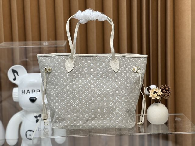 Louis vuitton original monogram denim neverfull mm M40995 white