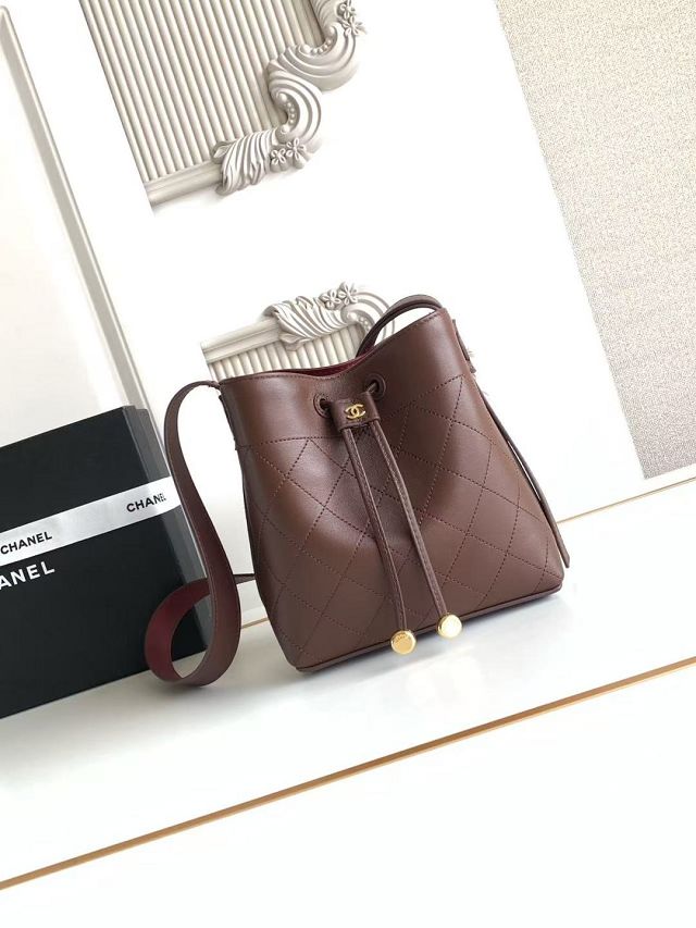 CC calfskin mini bucket bag AS6537 dark brown