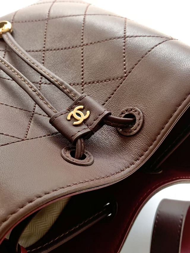 CC calfskin mini bucket bag AS6537 dark brown