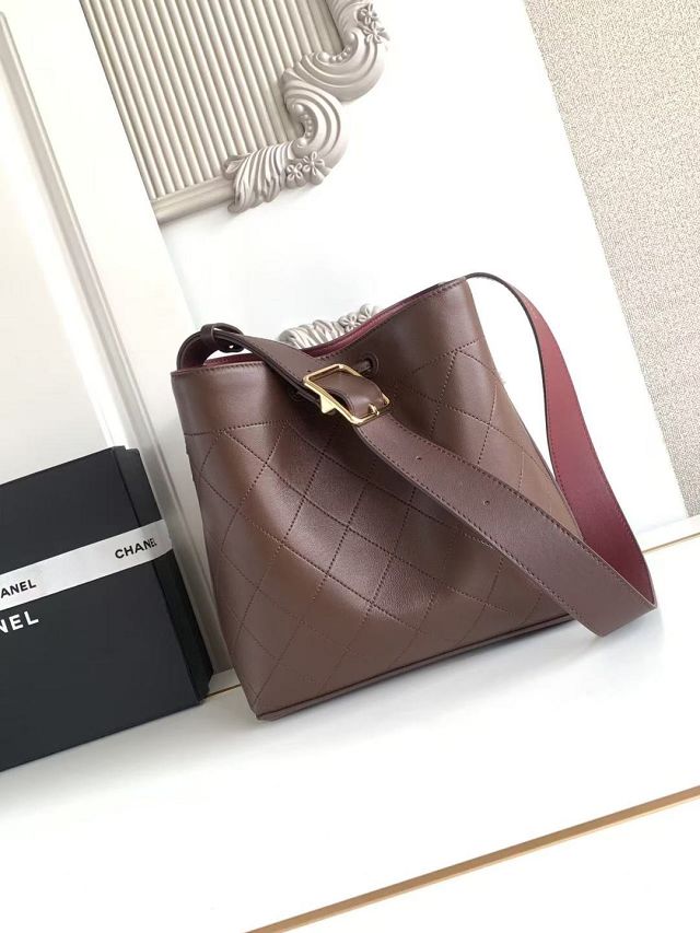 CC calfskin small bucket bag AS6584 dark brown