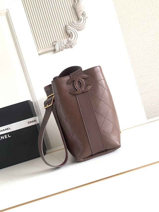CC calfskin small bucket bag AS6584 dark brown