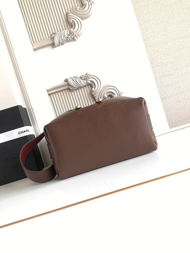 CC calfskin small bucket bag AS6584 dark brown