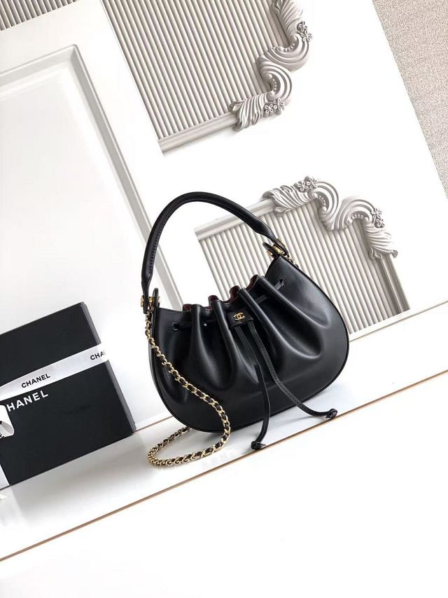 CC calfskin small hobo bag AS6617 black