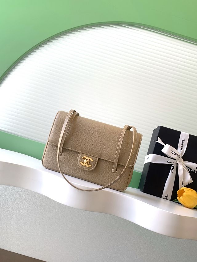 CC grained calfskin small flap bag AS6130 apricot