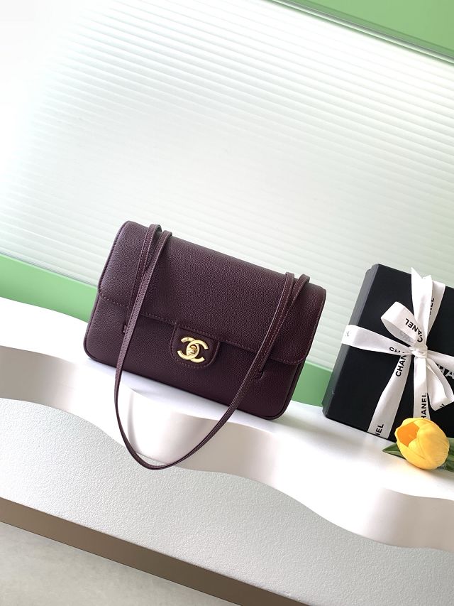 CC grained calfskin small flap bag AS6130 burgundy