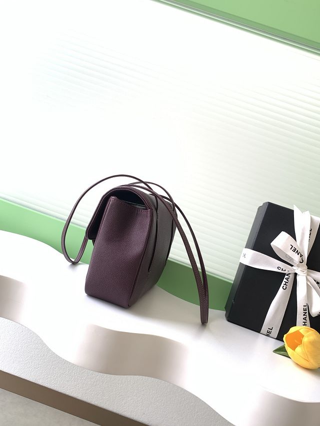 CC grained calfskin small flap bag AS6130 burgundy