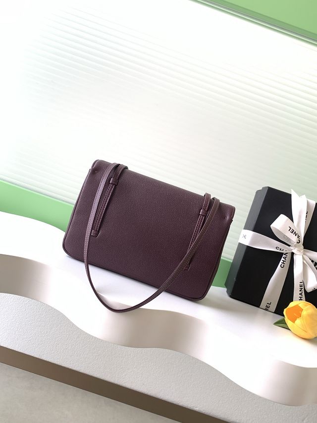 CC grained calfskin small flap bag AS6130 burgundy