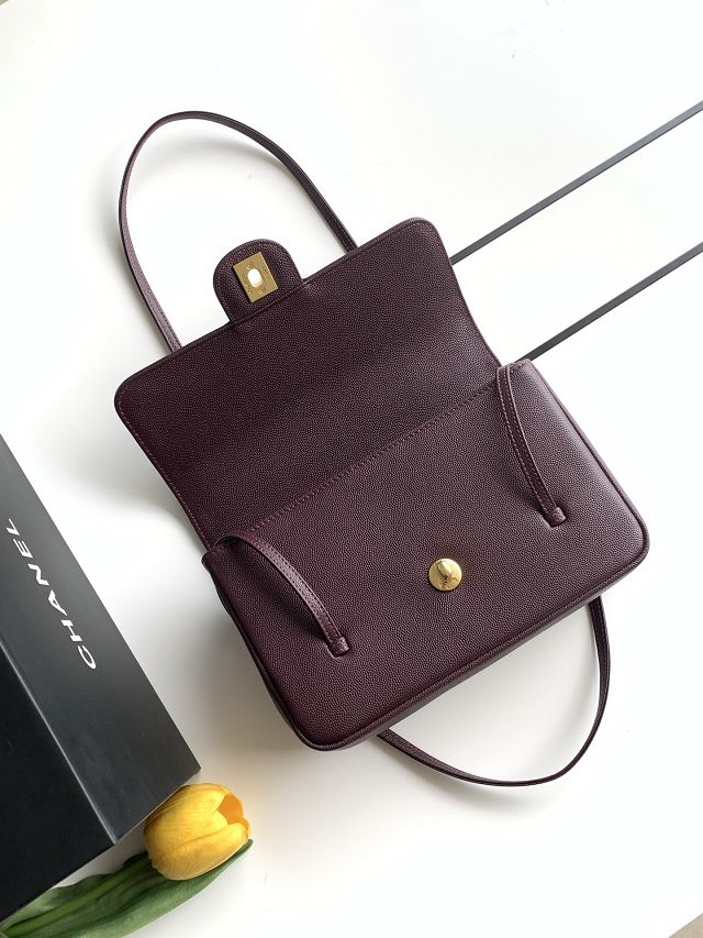 CC grained calfskin small flap bag AS6130 burgundy