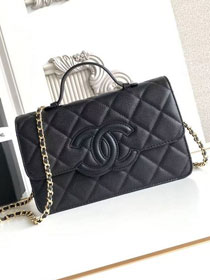 CC grained calfskin wallet on chain AP6554 black