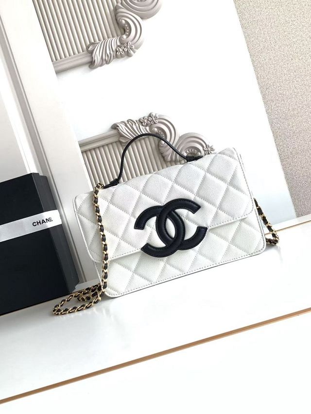 CC grained calfskin wallet on chain AP6554 white