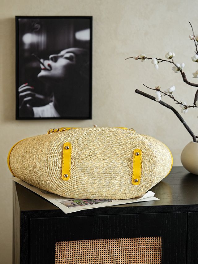 CC straw large tote bag AS5952 beige&yellow