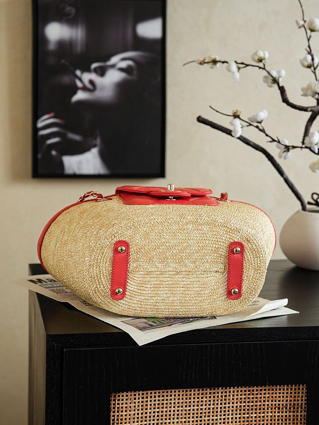 CC straw small tote bag AS5951 beige&red