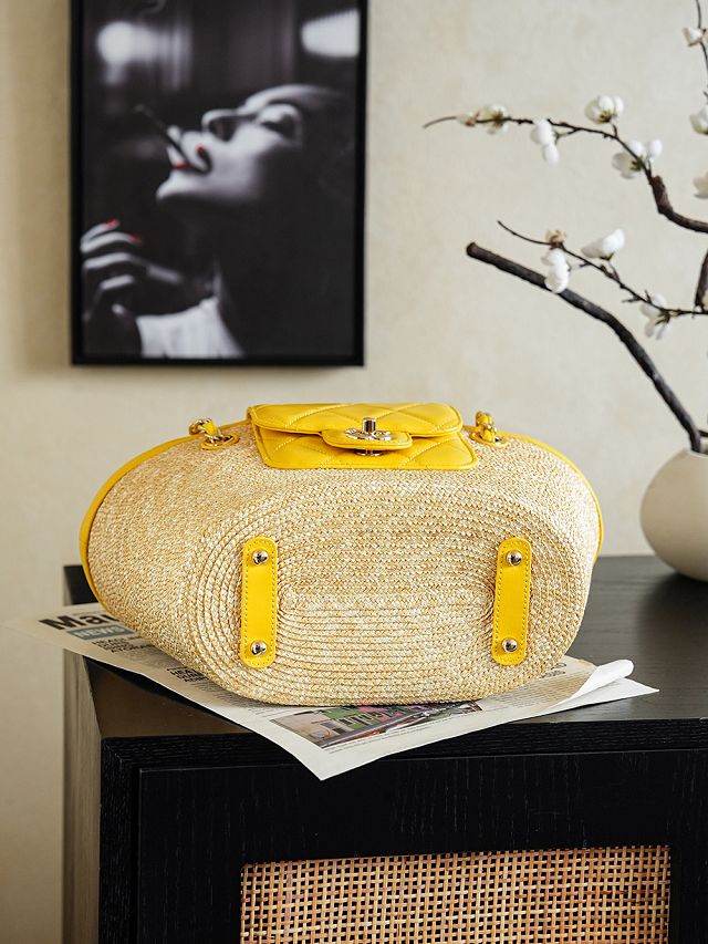 CC straw small tote bag AS5951 beige&yellow