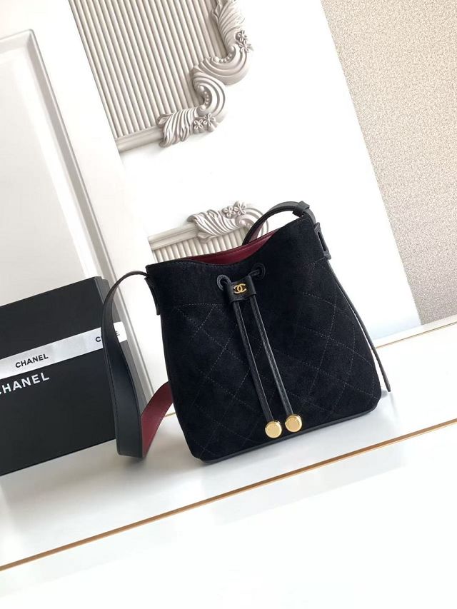 CC suede calfskin mini bucket bag AS6537 black