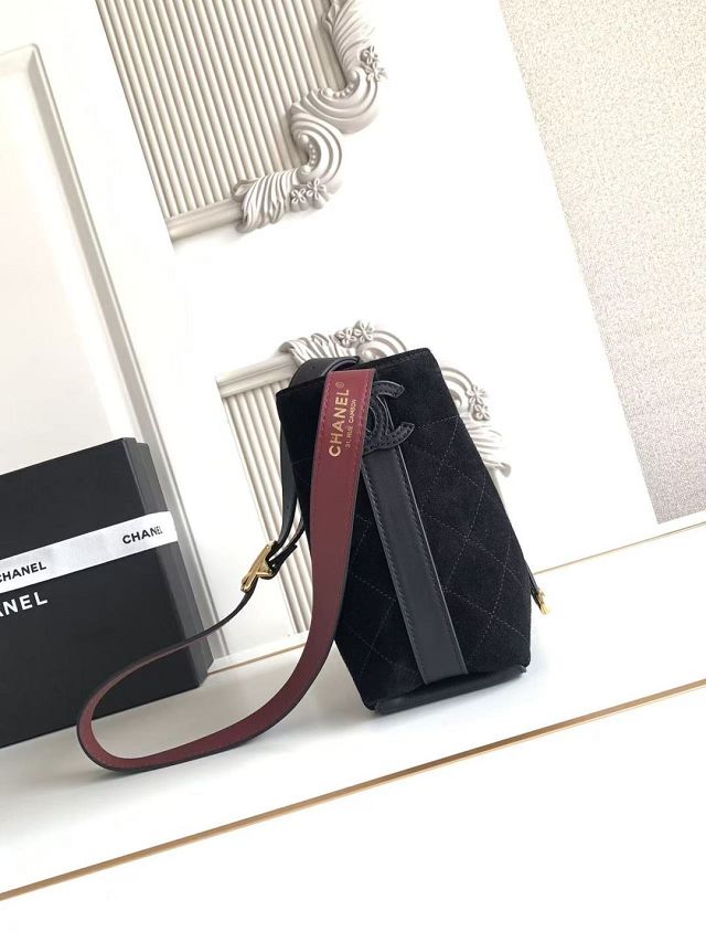 CC suede calfskin mini bucket bag AS6537 black