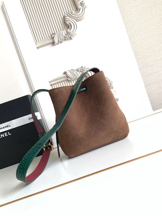 CC suede calfskin mini bucket bag AS6537 brown