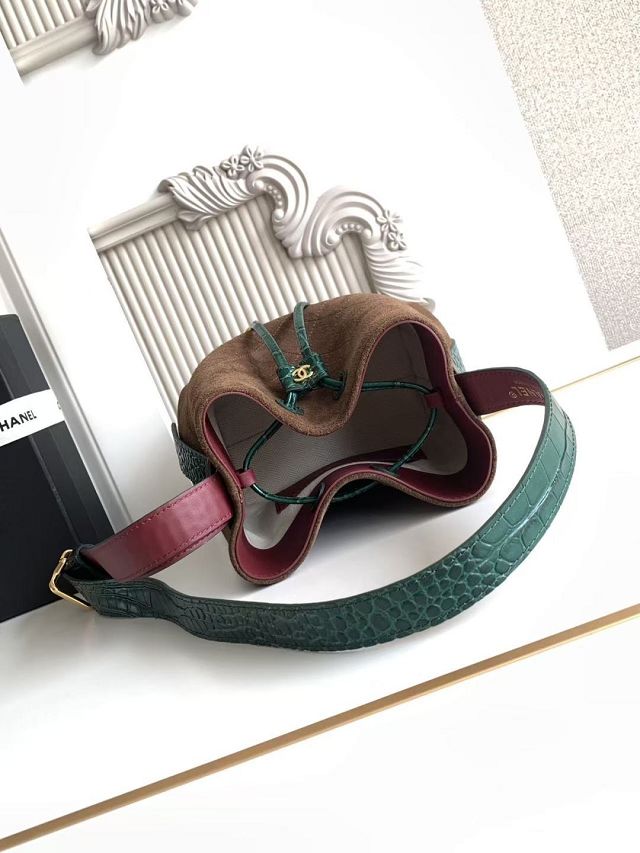 CC suede calfskin mini bucket bag AS6537 brown