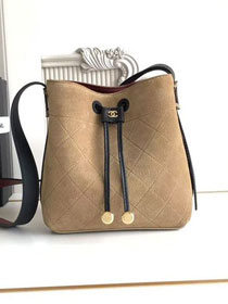 CC suede calfskin mini bucket bag AS6537 dark beige