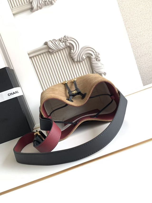 CC suede calfskin mini bucket bag AS6537 dark beige
