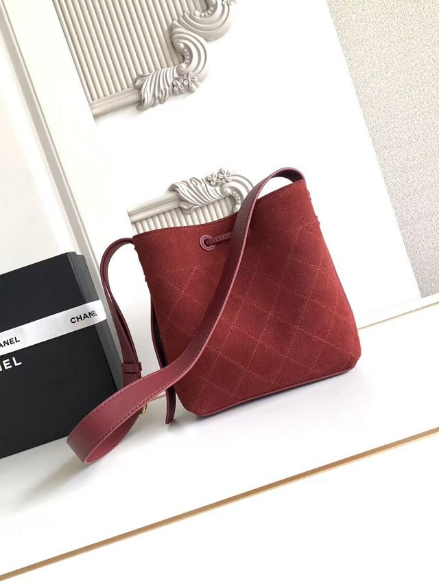 CC suede calfskin mini bucket bag AS6537 red