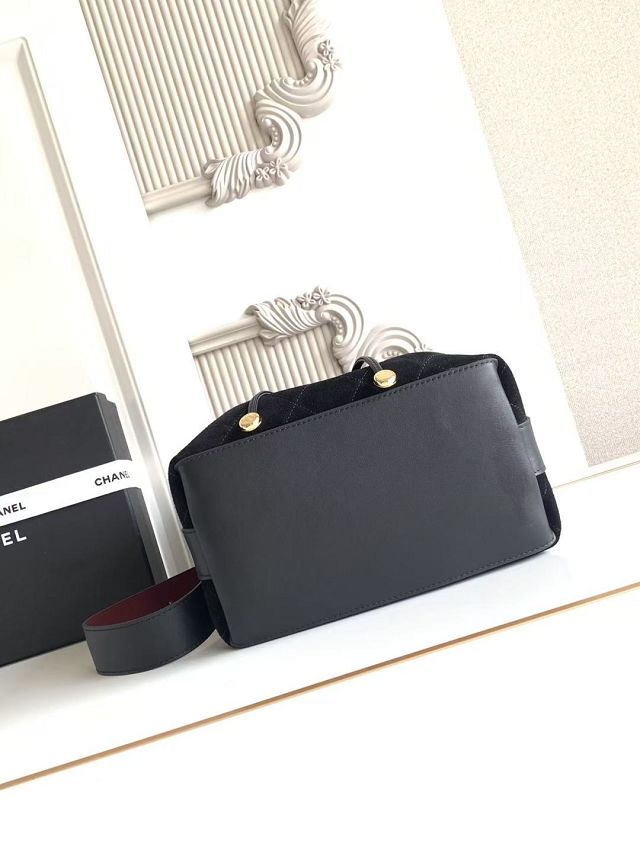 CC suede calfskin small bucket bag AS6584 black
