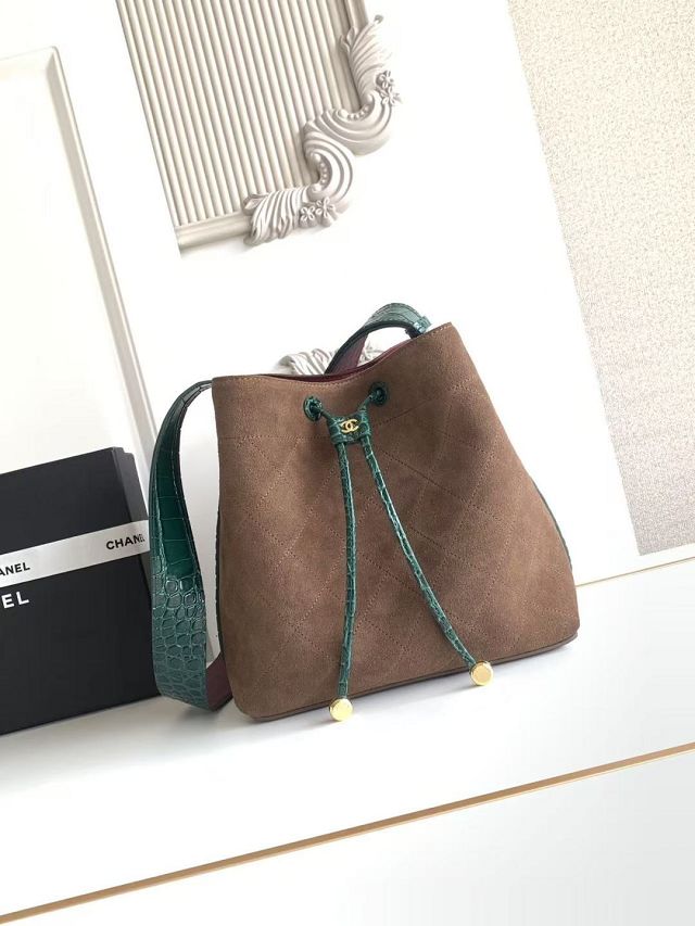 CC suede calfskin small bucket bag AS6584 brown