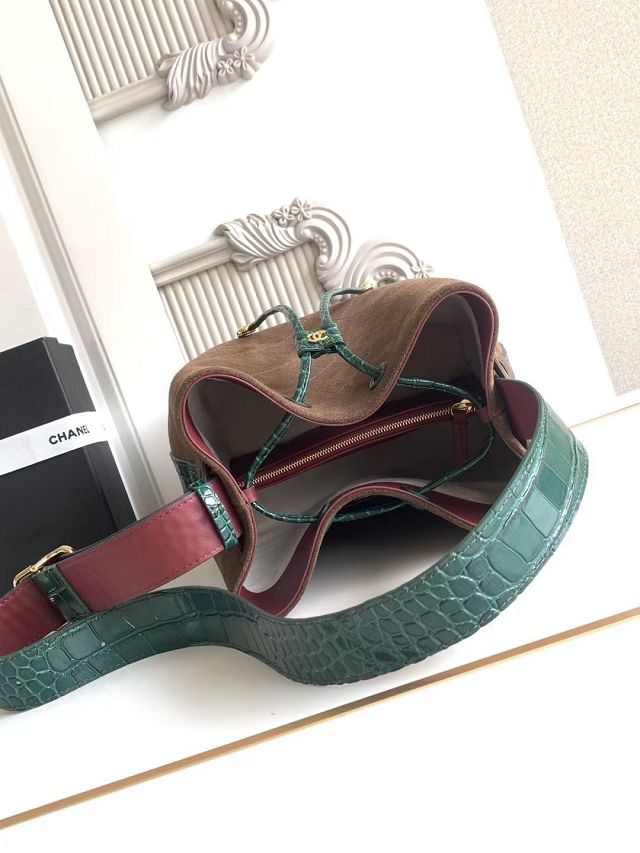 CC suede calfskin small bucket bag AS6584 brown