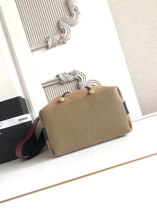 CC suede calfskin small bucket bag AS6584 dark beige
