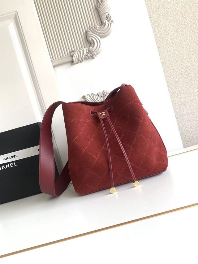 CC suede calfskin small bucket bag AS6584 red 