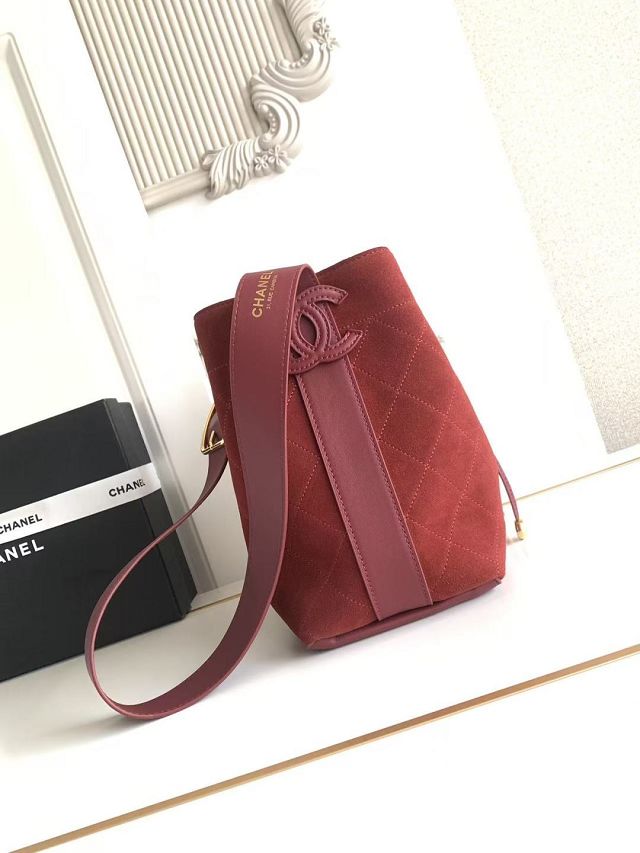 CC suede calfskin small bucket bag AS6584 red 