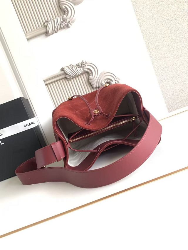 CC suede calfskin small bucket bag AS6584 red 