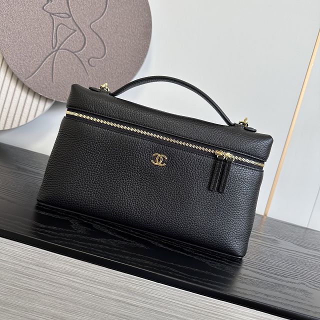 CC grained calfskin top handle flap bag AS6473 black