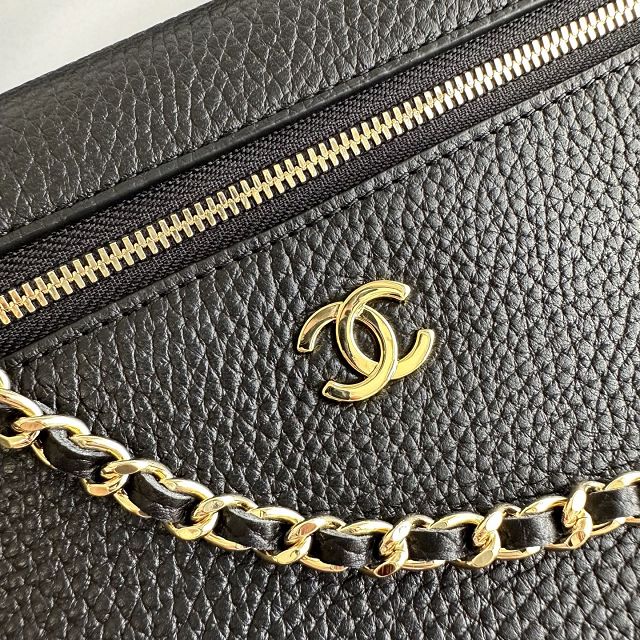 CC grained calfskin top handle flap bag AS6473 black