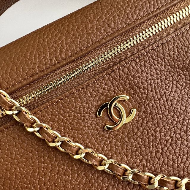 CC grained calfskin top handle flap bag AS6473 brown