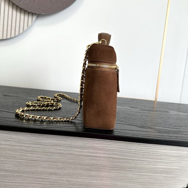 CC suede calfskin large vanity with chain AP5347 brown