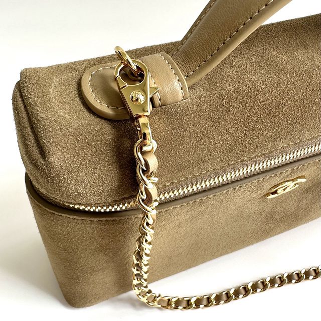 CC suede calfskin large vanity with chain AP5347 khaki