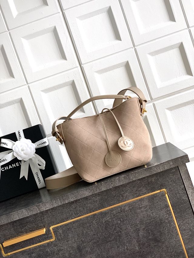 CC suede calfskin bucket bag AS6268 beige