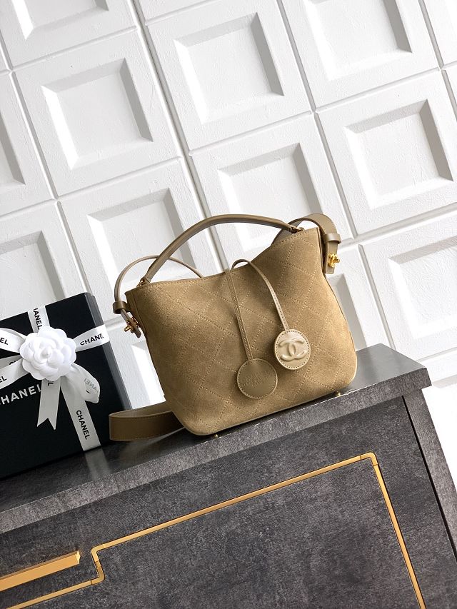 CC suede calfskin bucket bag AS6268 brown