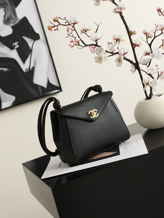 CC calfskin small flap bag AS6223 black