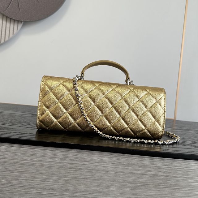 CC grained calfskin clutch with chain vanity with chain AP5346 gold