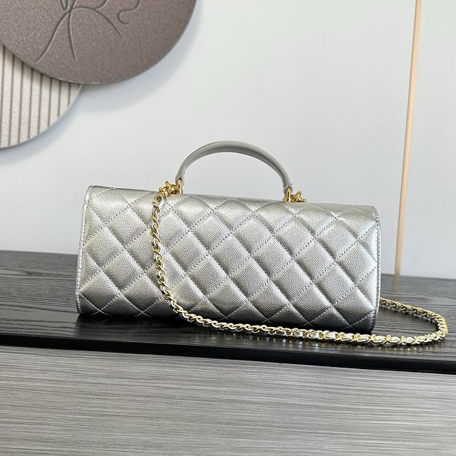 CC grained calfskin clutch with chain vanity with chain AP5346 silver