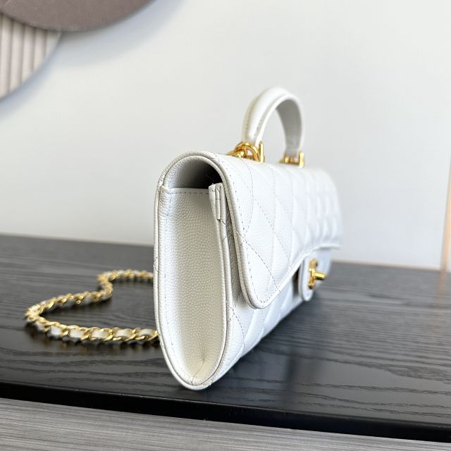 CC grained calfskin clutch with chain vanity with chain AP5346 white