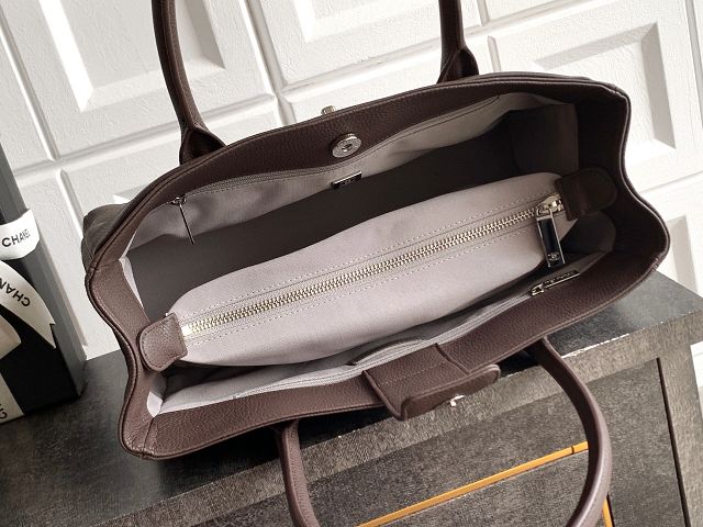 CC grained calfskin small tote bag AS2156 dark brown