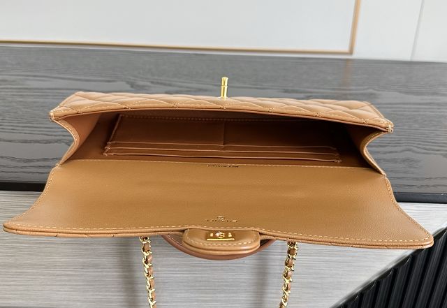 CC lambskin clutch with chain AP5280 brown