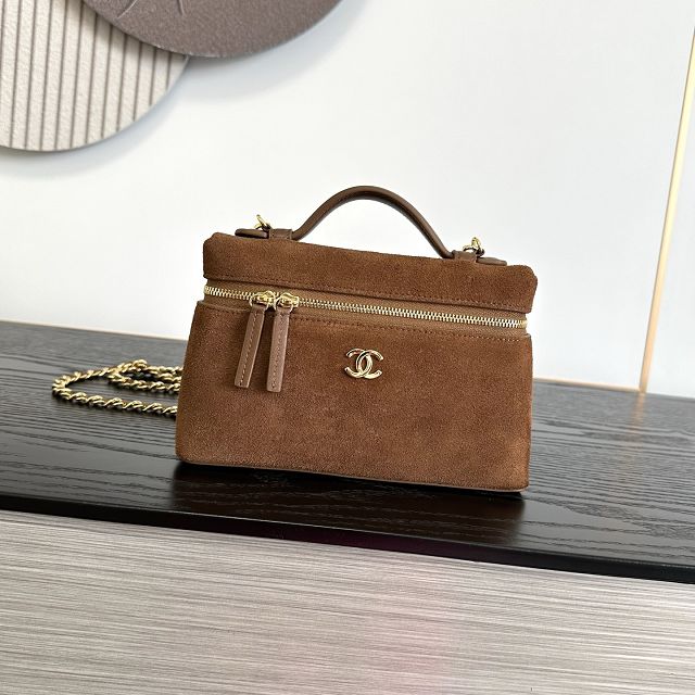 CC suede calfskin small vanity with chain AP5346 brown