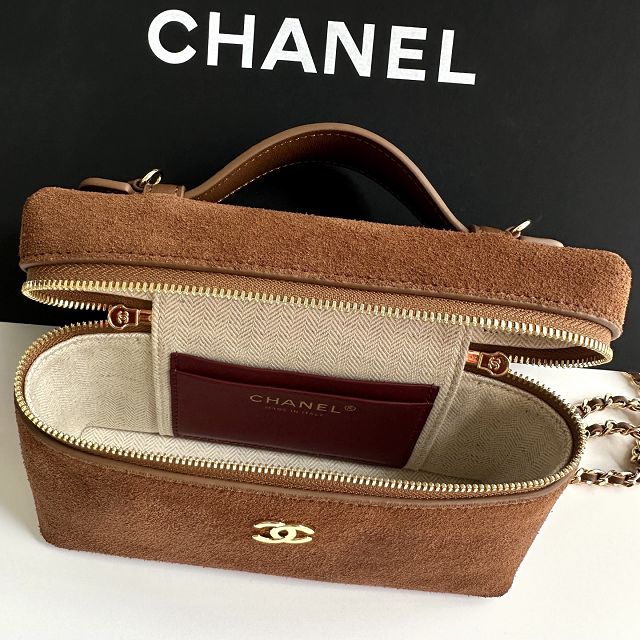 CC suede calfskin small vanity with chain AP5346 brown